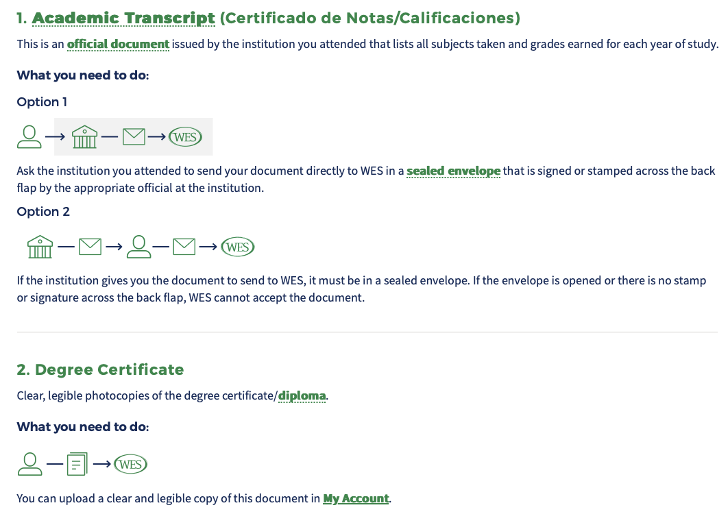 Resultado formulario de documentos requeridos por WES