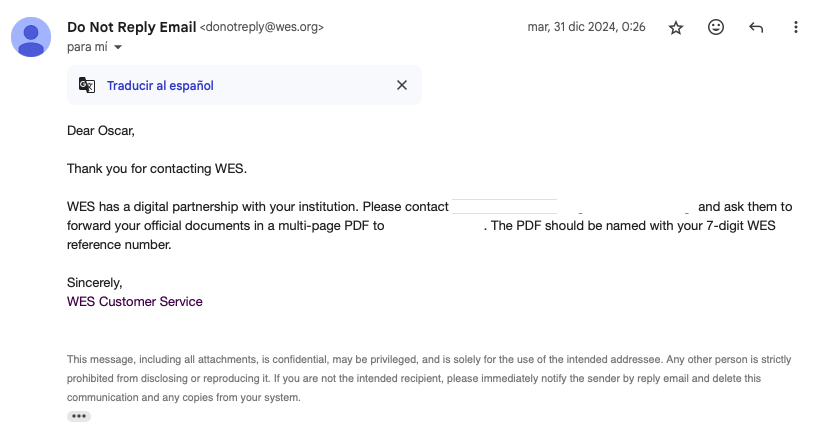 WES Email